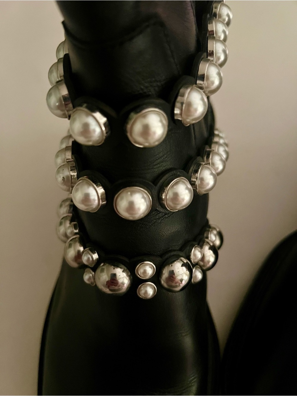 Zara Black Ankle Boots with Faux Pearl Accents , Size 8 (EU 39) - Picture 4 of 9